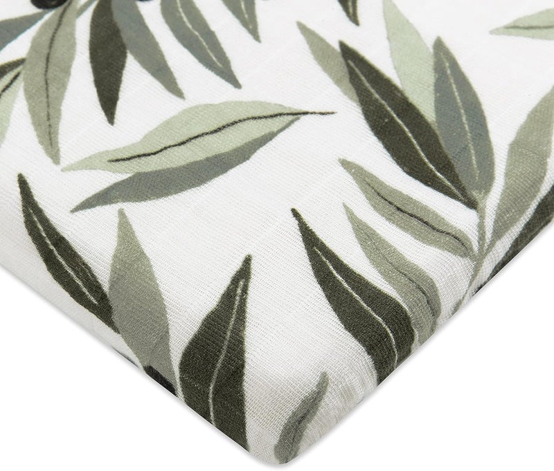 babyletto Muslin Baby Bassinet Sheets for Girls & Boys - GOTS Certified Breathable Organic Cotton Cover, 360° Fitted, Soft & Gentle Rectangle Bedside Bassinet Sheets - Olive Branches - Image 1